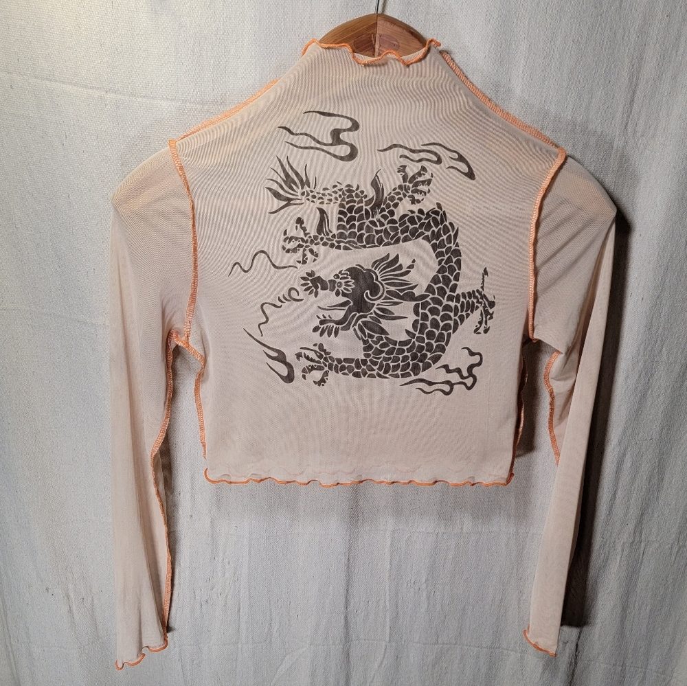 Oriental Dragon Turtle Neck Shirt Sheer & unique Ready for a day out or a party.